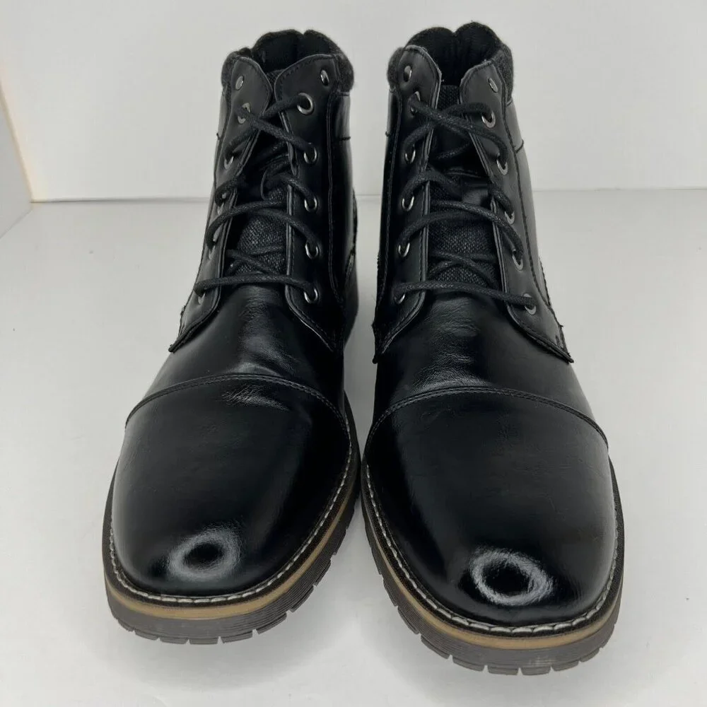 Vostey Mens BMY8079 Black Leather Solid Lace Up Size 10 Motorcycle Combat Shoes